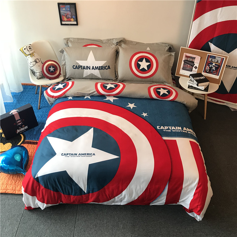 Captain America cotton three-four-piece set Superman boy dormitory cotton bedding Student children's quilt fitted sheet