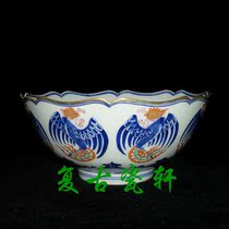 Jingdezhen boutique factory goods porcelain precision hand-painted blue and white bucket color drawing principal gold Jiufeng big top bowl decoration collection