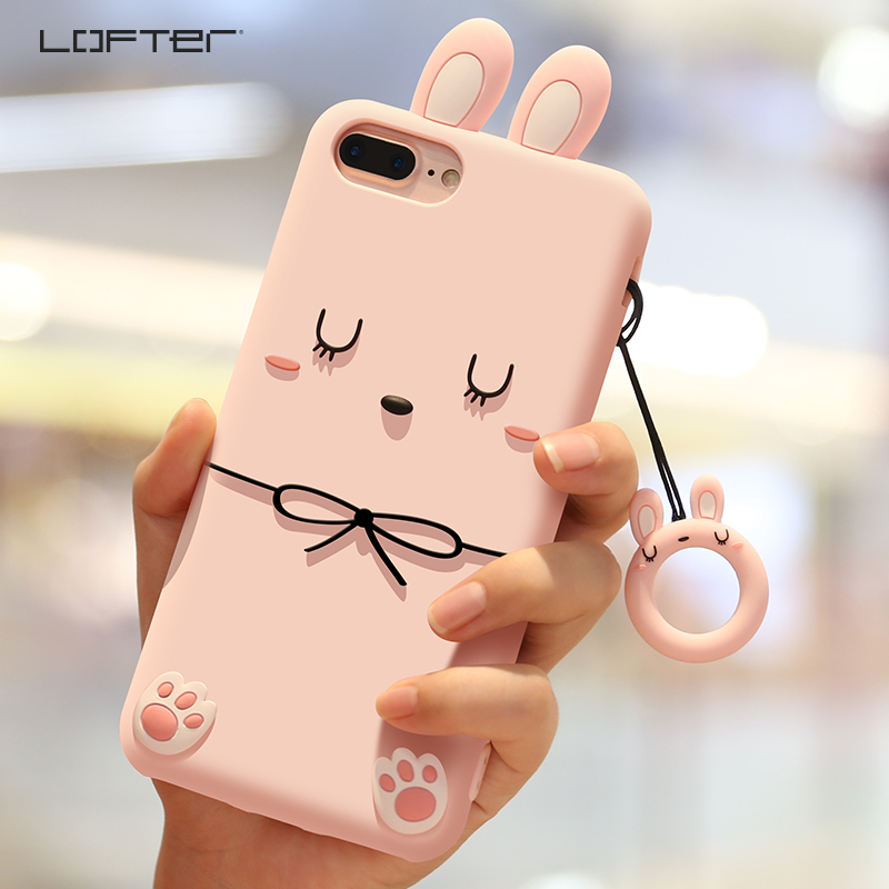 Loft is suitable for Apple 7plus mobile phone case iphone8 women's soft silicone 8plus cartoon cute girl lanyard 7p all-inclusive anti-drop iphone7 protective cover with ring