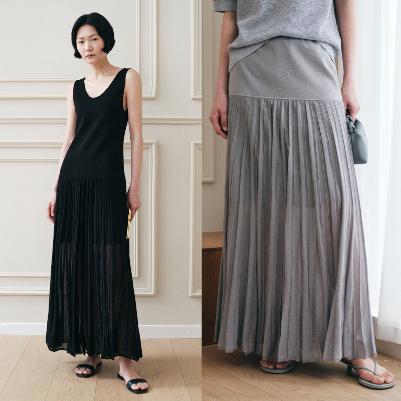 Chicjoc High-End Dry-Touch Strong-Twist Long-Staple Cotton, Ultra-High-Quality Double-Layer Hem _ Fashion-Style Waist-Cinching Skirt/Dress