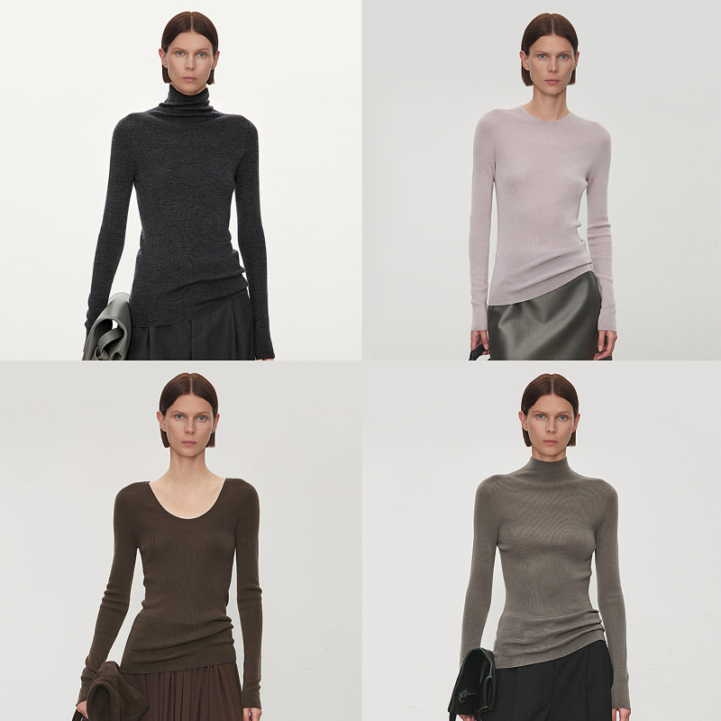 Chicjoc Upgraded Custom-Dyed Skin-Friendly Ultra-Fine Wool Seamless Fully Formed Multi-Neck Versatile Base Layer