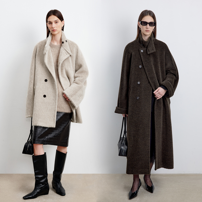 Chicjoc Wang Zha Zuo Shandiao Italian Piacenza Small Alpaca/Cluster Alpaca Multi-Wear Collar Long Coat