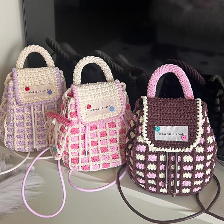 Hand-Knitted Toffee Bubble Backpack DIY Material Bag Wool Crochet Cute Backpack Gift for Best Friend