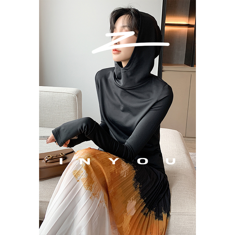 Women's Long-Sleeved Hooded Sweatshirt with a Slight Glossy Finish, Comfortable, Casual, Slim-Fit, Short Style, Skin-Like Feel