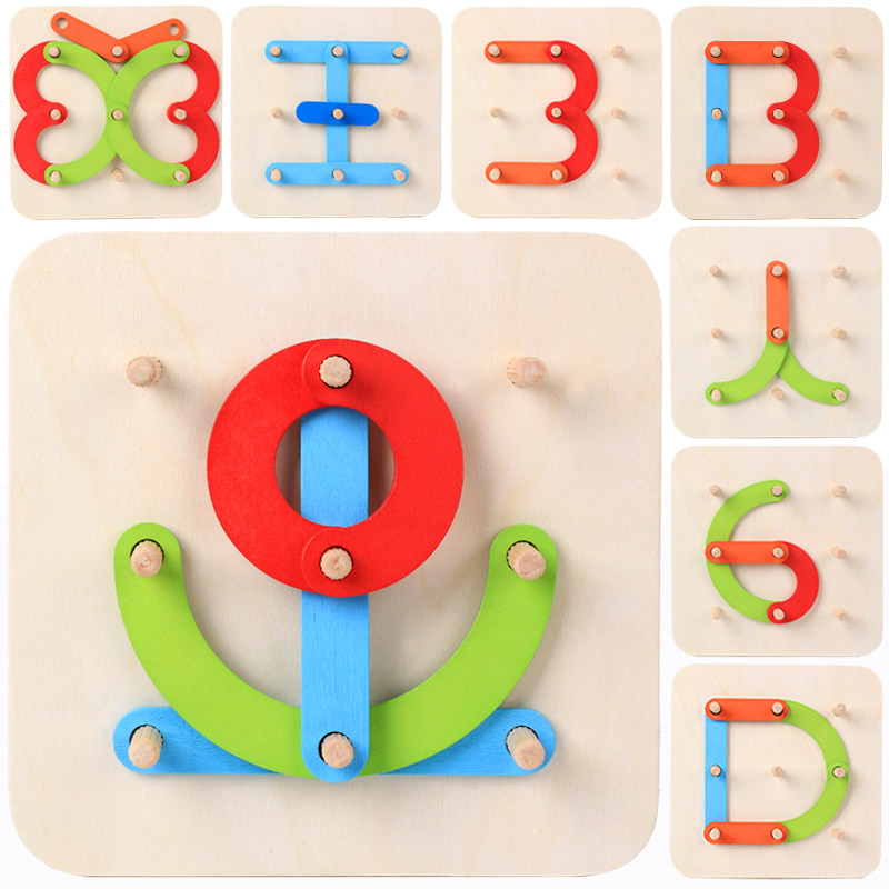 Geometric Shapes Paired Graphic Letters Cognition Patchwork Jigsaw Puzzle Building Columns Children Early Education Toys-Taobao