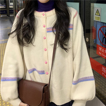 Japanese SLY small crowdsourced chic sweet girl Department cute soft glutinous knit cardiovert sweater loose jacket
