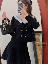 Japan SLY 2021 spring new retro dolls collar short dress black college wind plexigo skirt suit woman