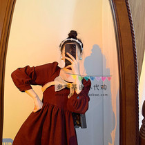 Japan SLY red dress spring new square collar high waist design niche first love sweet dress girl