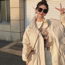 Japan SLY 2021 years winter clothing new PU leather tooling down clothes down cotton clothes Lazy Wind Coats Women