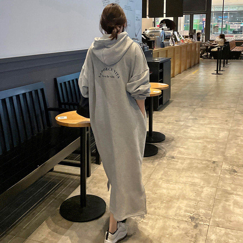 Japan sly 2021 autumn and winter style leisure Lianhood headlong version of thick cotton T woman with a long version of a knee dress