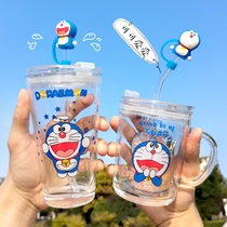 New cute Doraemon cartoon sip Cup not two home Red childrens milk with handle scale glass