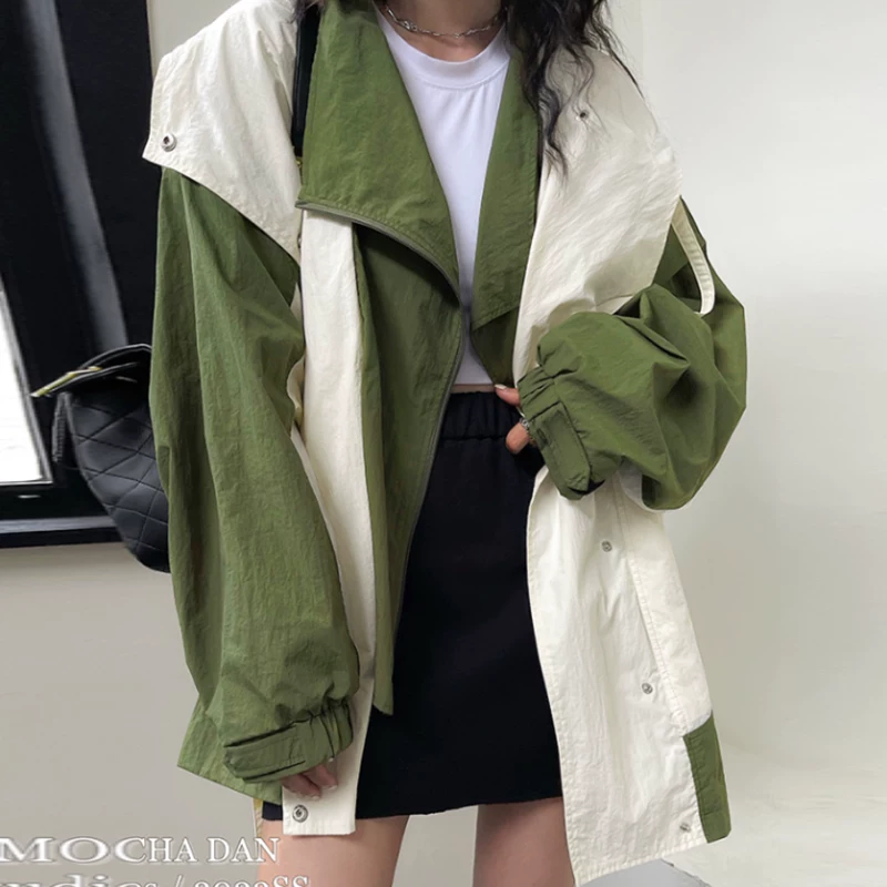 Осенний trench coat, длинная молния, куртка, 2023 год, korean стиль, средняя длина, оверсайз