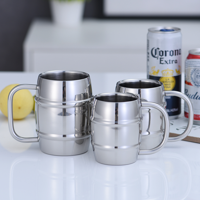 Thick 304 stainless steel beer cup double insulation and hot - proof cup with handle teacup bar KTV Mark cup