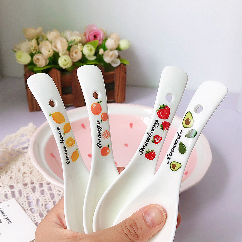 Clearance Japanese-style ceramic spoon small spoon long handle drinking soup home cute high-value rice spoon spoon spoon