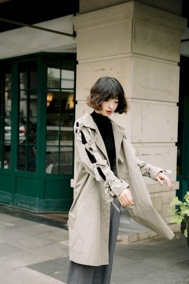 ロング丈 襟付き リボンベルト トレンチコート|アウター|春夏秋