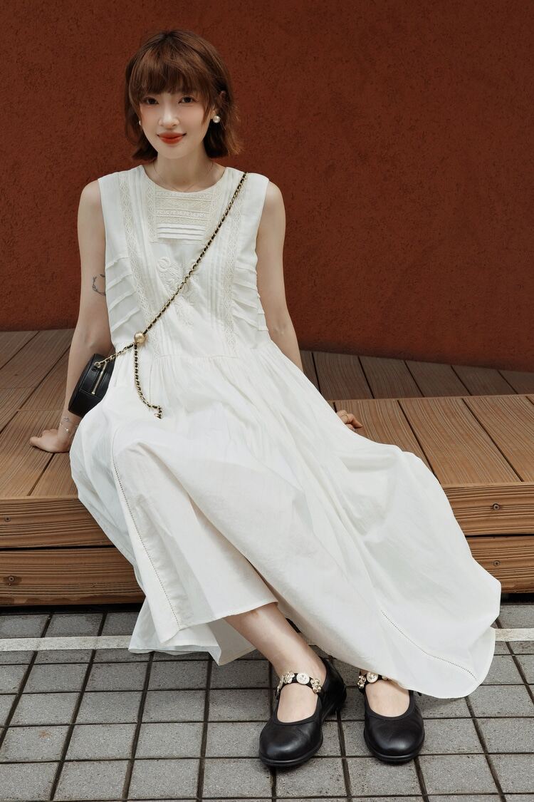 one piece dress ankle length Court Style Heavy Craft Sleeveless | Dress | Summer Collection | Sora-2146 sora-life | Dresses short one piece dress