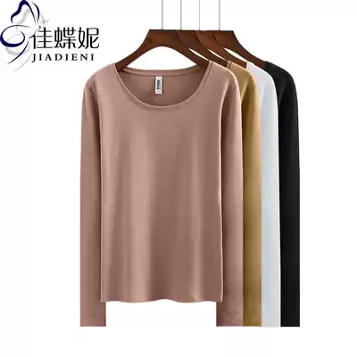 Spring and autumn new Korean round neck slim long-sleeved T-shirt bottoming shirt women's pure cotton solid color simple slim top T