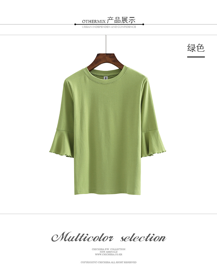 Mùa xuân và mùa thu mới cotton cổ tròn xù lông tay áo sơ mi tay áo sơ mi thon gọn áo thun nữ - Áo phông áo phông nữ rộng tay lỡ