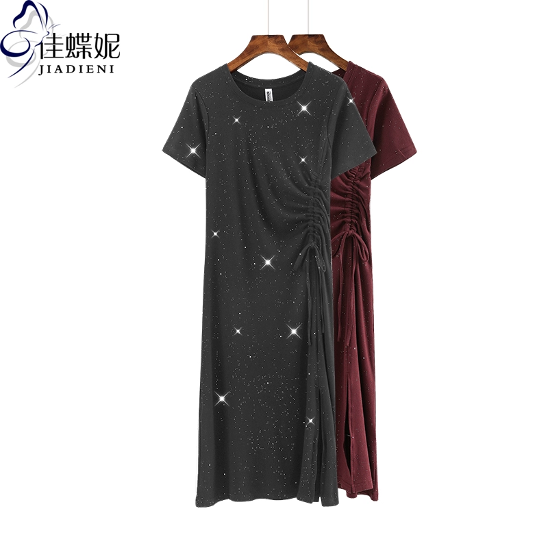 Mùa hè mới tinh khiết cotton tròn cổ mỏng thon tay ngắn tay áo sơ mi chạm đáy áo dài Hàn Quốc áo thun nữ - váy đầm