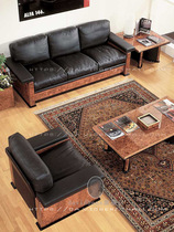  Boss office sofa set combination black leather first layer cowhide modern simple atmosphere fashion