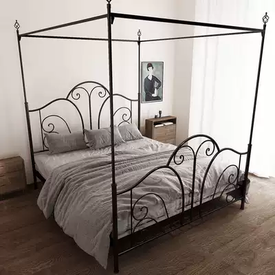 1869 Retro wrought iron princess bed Simple double bed 1 8 metal bed Steel wood bed frame Mosquito net bed 1 5 B014
