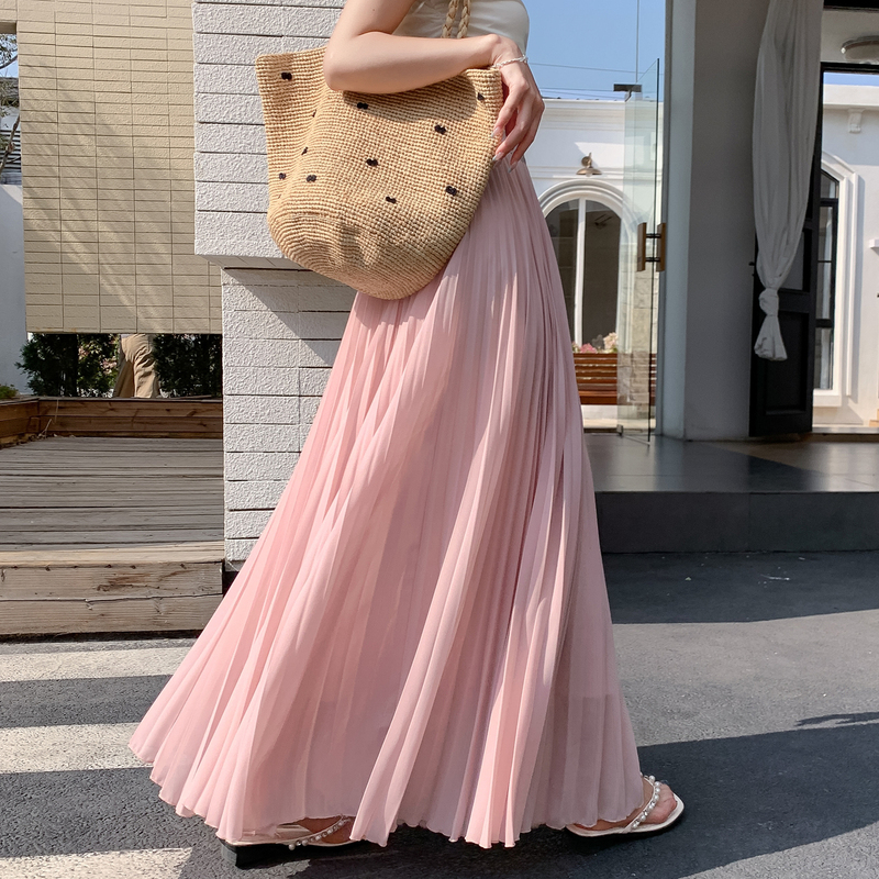 Pink Long Pleated Skirt for Women, Summer 2026 New Style, High-End, Very Pretty, High-Waisted, with a Flowing, Large Hem Pink Long Pleated Skirt for Women, Summer 2026 New Style, High-End, Very Pretty, High-Waisted, with a Flowing, Large Hem
