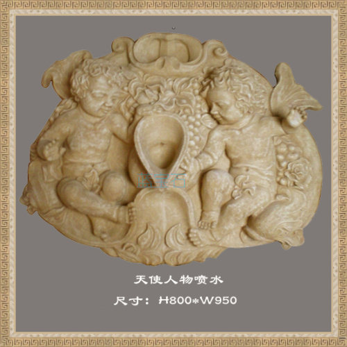 Sandstone sculpture Angel character water spray Landscape garden fountain European spout Flowing water feature Wall hanging