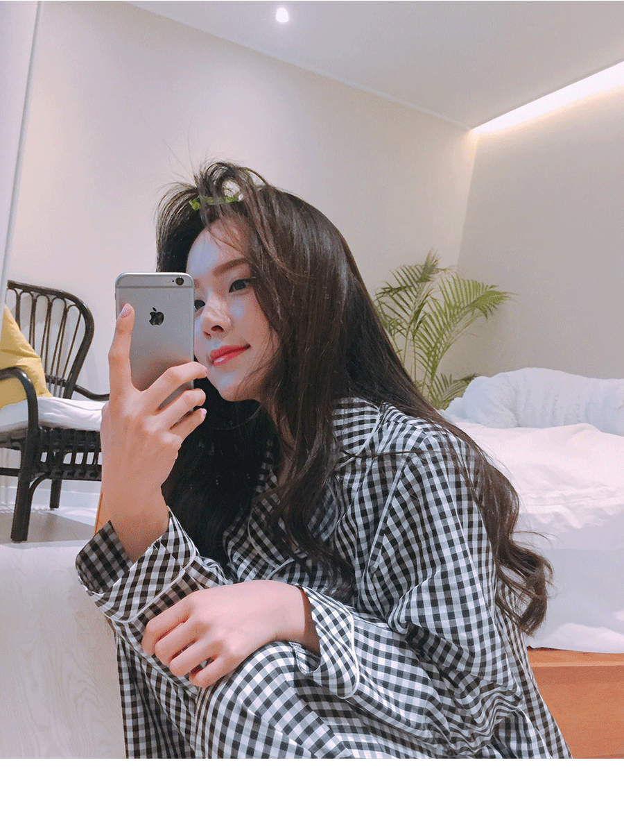 Cặp đôi đồ ngủ mùa thu dài tay áo nhỏ vuông phù hợp với nam và nữ Phiên bản tiếng Hàn của dịch vụ nhà giản dị lưới đơn giản quần áo ngủ nữ