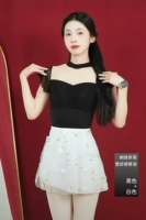 Шифоновый черный комплект, белая юбка, с вышивкой