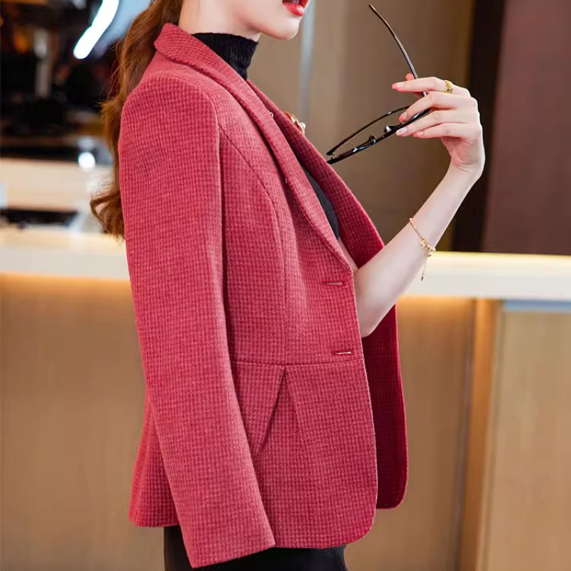Short Blazer for Women, Spring and Autumn New Style 2026, Elegant Casual Suit, Houndstooth Plaid Versatile Woolen Top