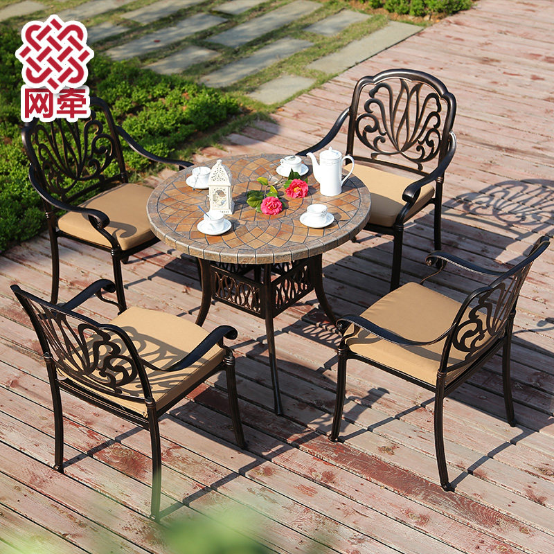 Net lead outdoor cast aluminum table and chairs five-piece set courtyard balcony leisure dining table combination outdoor marble iron table and chairs