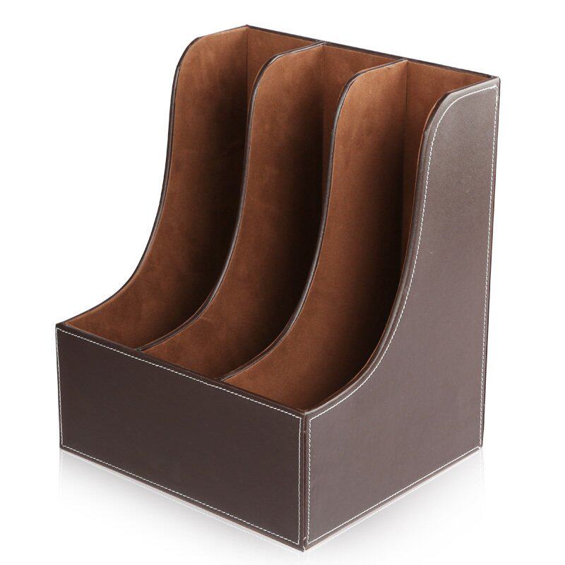 Business Leather Creative File Rack Data Storage Shelf File Holder Triple File Frame Curved Coffee Color A320