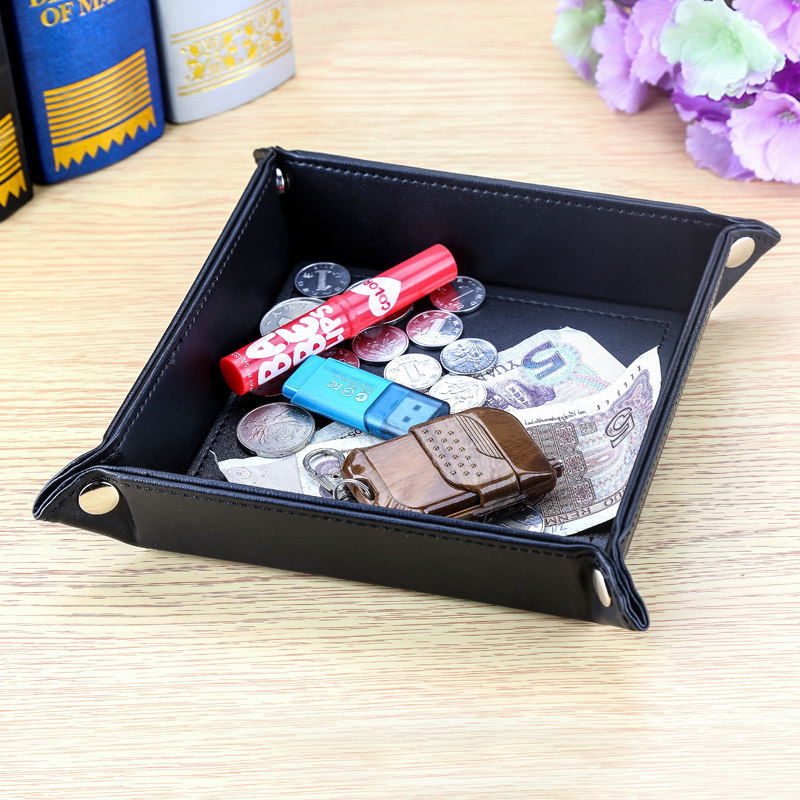 Leather key box coin tray finishing box desktop storage box sundries storage creative ornaments business office supplies