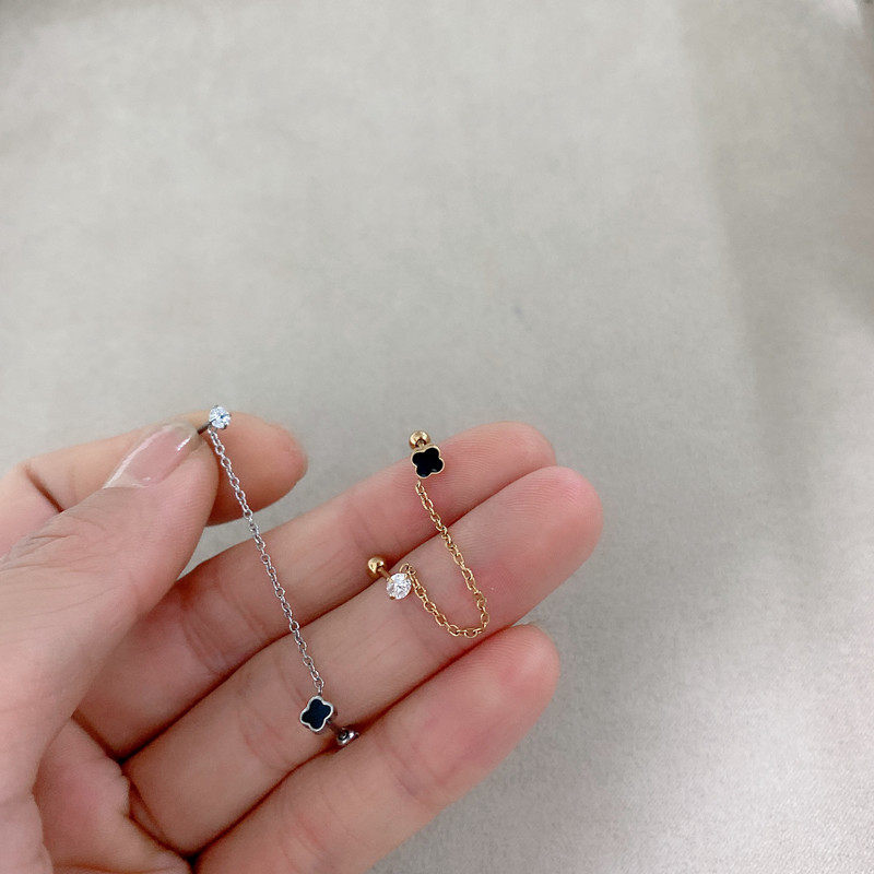 Titanium Steel Drip Oil Tetrafoliate Multi-Ear Hole Chain Ear Bracelet Fine Needle Screw Thread Buckle Free Off Ear Bone Spiking Ear