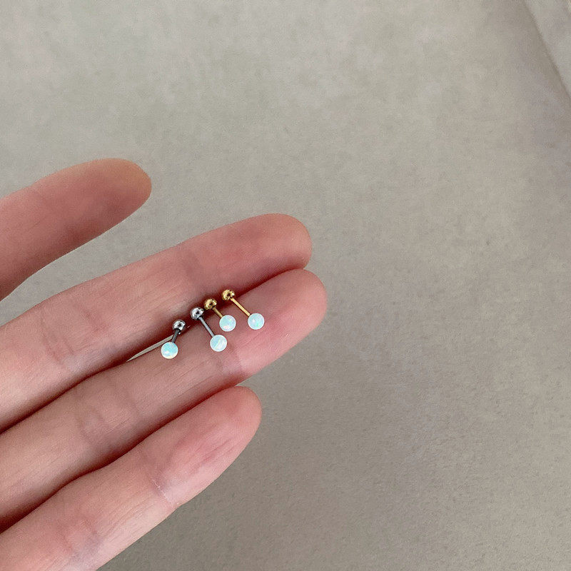Invisible ultra-short fine needle titanium steel screw buckle Opal Opal ear bone nail Colorful Opal cochlea small ear stud female