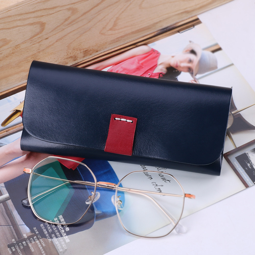 Original handmade leather glasses case bag portable ultra-light simple men and women black sunglasses case retro literary large