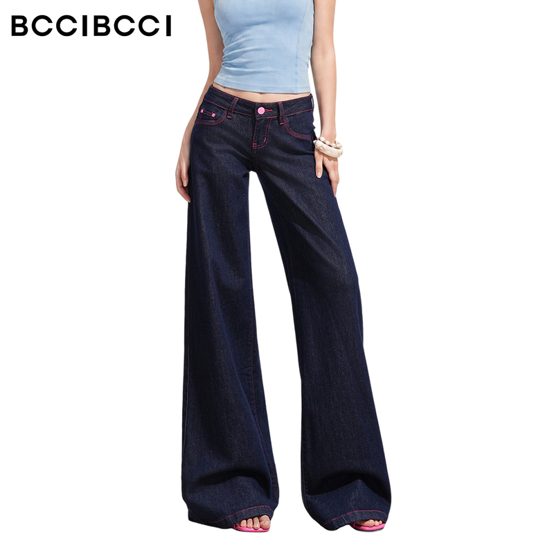 Bccibcci Retro Original Color Low-Waisted Wide-Leg Jeans for Women, New Autumn Style, Hot Girl Pink Label, Loose Straight Pants Bccibcci Retro Original Color Low-Waisted Wide-Leg Jeans for Women, New Autumn Style, Hot Girl Pink Label, Loose Straight Pants