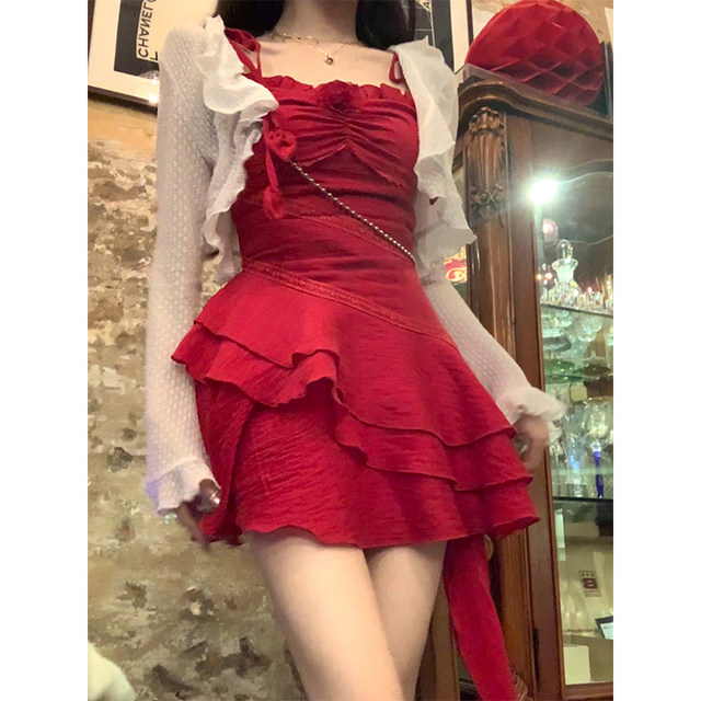 Red Love Rose Pure Desire Sexy High Waist Slim A-Level Red Suspender Dress R3068-1W