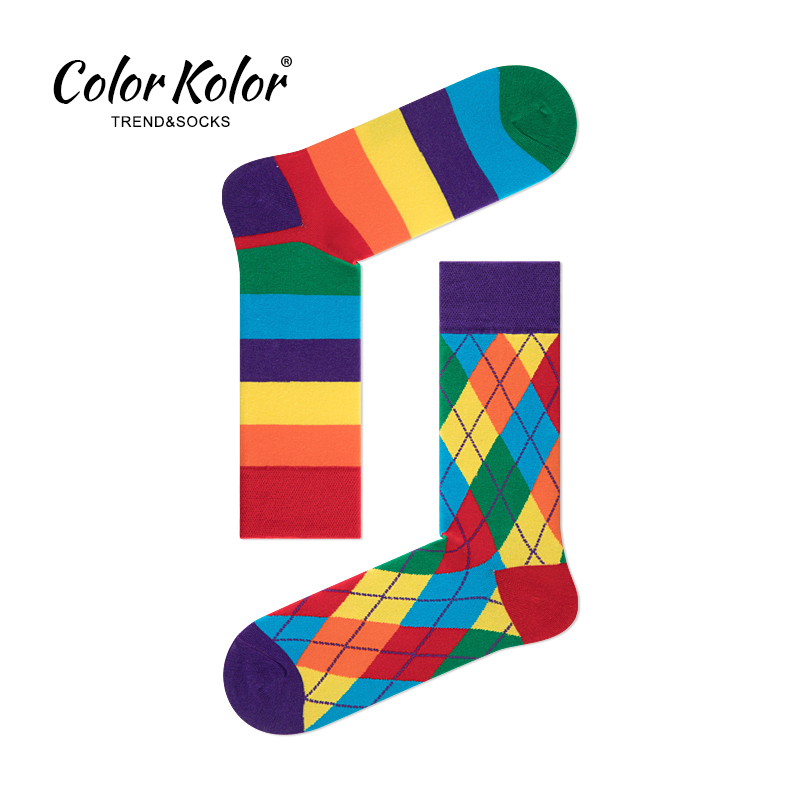 Color Kolor Colorful Diamond Pattern Ab Asymmetric Socks Rainbow Striped Unisex Couple Mid-Calf Trendy Socks Color Kolor Colorful Diamond Pattern Ab Asymmetric Socks Rainbow Striped Unisex Couple Mid-Calf Trendy Socks