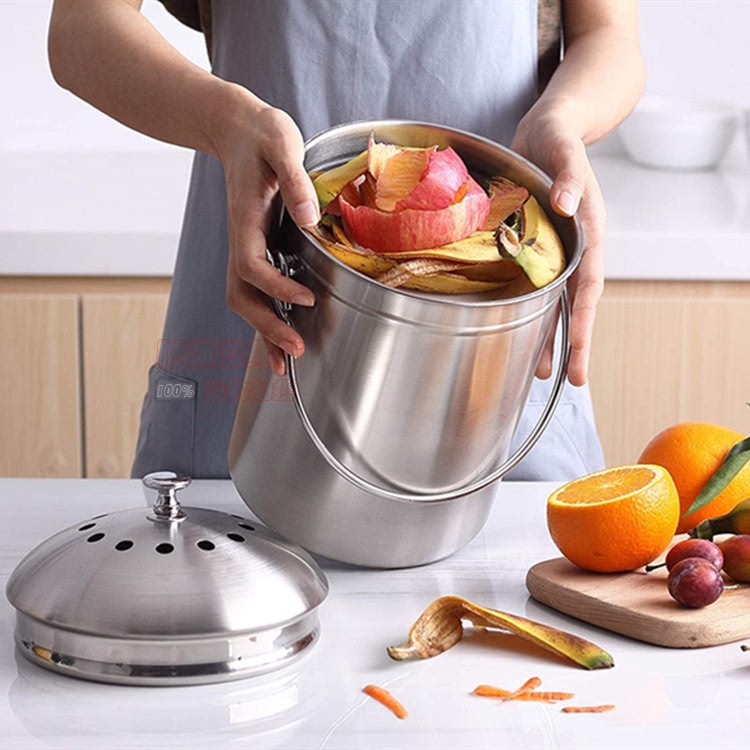 Simple Stainless Steel Kitchen Trash Can, New Environmentally Friendly Organic Compost Bin, Kitchen Waste Container, Garbage Storage