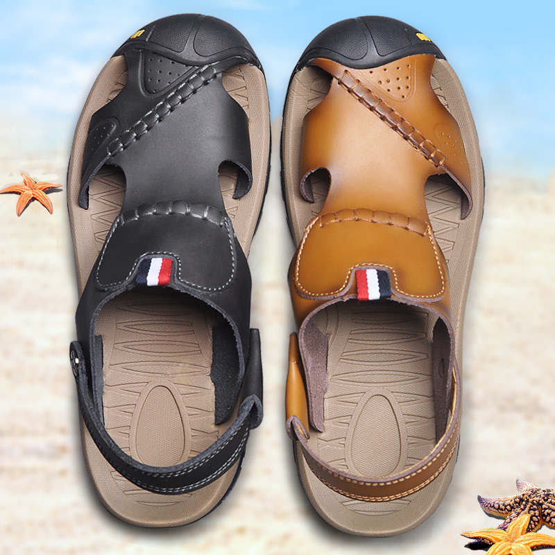 2022 new summer genuine leather sandals men's casual beach shoes Baotou slippers outdoor wearing driving anti-sweat and no foot odor