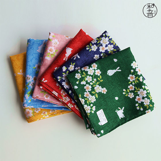 Japan imported and wind lady's handkerchief handkerchief pure cotton thin section soft handkerchief small square scarf flower room rabbit beautiful