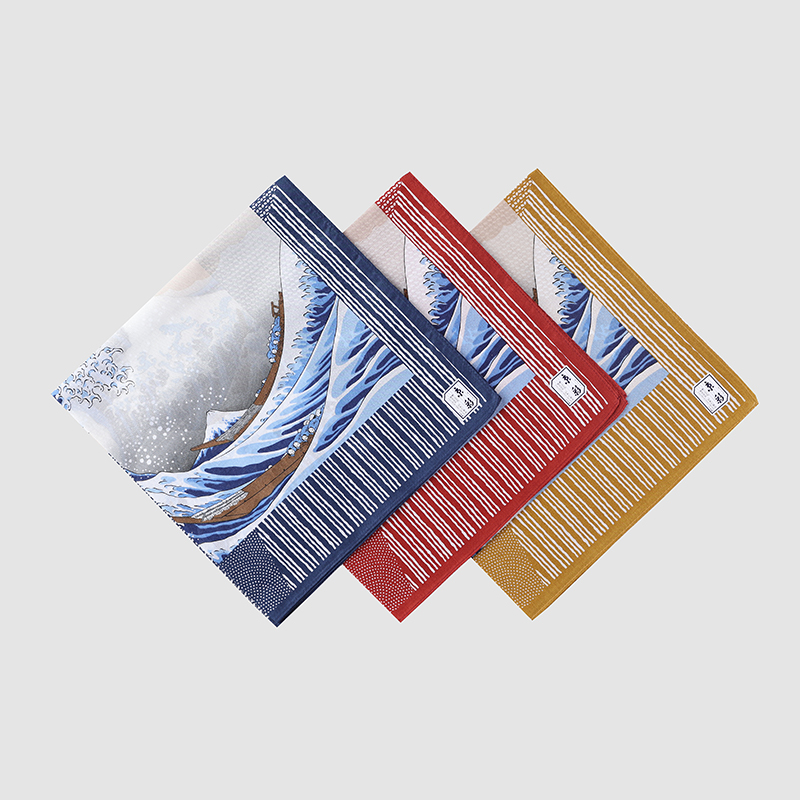 Japanese made Mountain Benjen men's handkeratopter Phanda pure cotton ultra-thin floating painted Kanagawa Surf