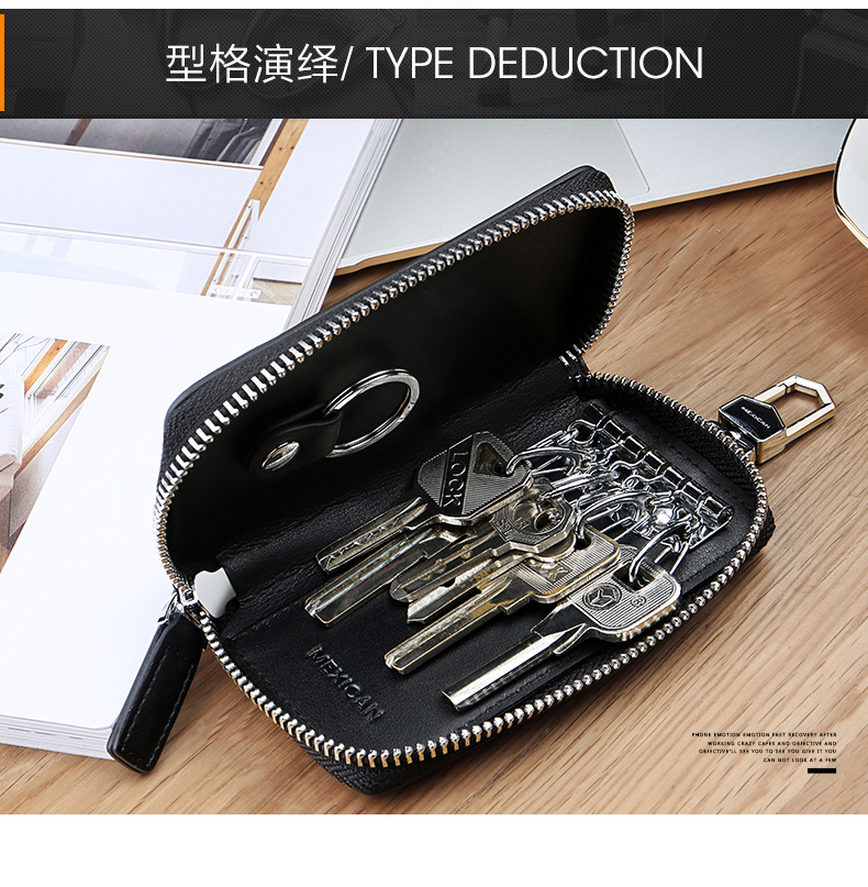 Scarecrow key bag nam dây kéo da công suất lớn túi key da đa chức năng khóa thắt lưng túi phổ quát ví da nam