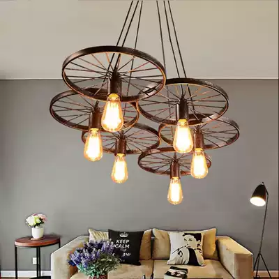 Retro wheel Hot Wheel chandelier creative dining room bar American industrial clothing store bar iron lamp