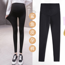 2021 2021 grams of pregnant woman 200 kilograms of new plus hypertrophy shark leather pants elastic yoga to be slim and fat MM spring and autumn pants