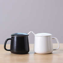 Event gifts Nordic simple wooden handle ceramic mug with lid spoon office water cup coffee cup printed logo