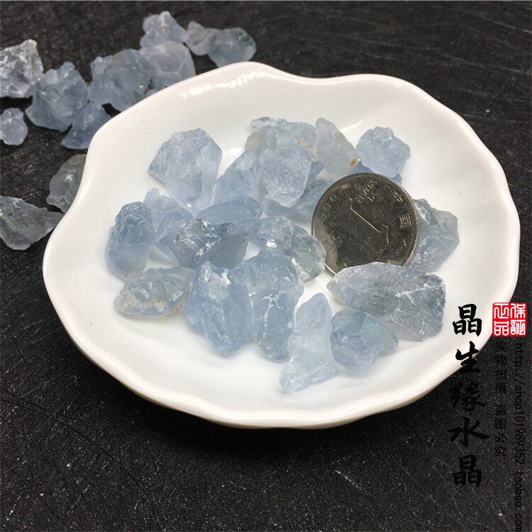 天然天青石原石小塊碎石原料天藍色水晶礦石毛料標本石科普教學 露天拍賣