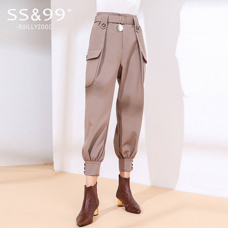 Pants children 2022 new European stock Spring autumn loose 100 hitch fitted pants bunches of pants with large pockets slim and high waist casual