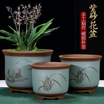 Yixing purple sand large, medium and small flower pots